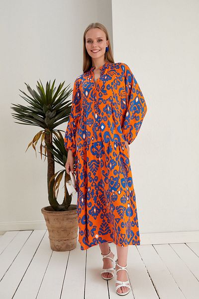 ZF BUTİK DOMINANT COLLAR BUTTON PATTERN DRESS OVERSIZED
