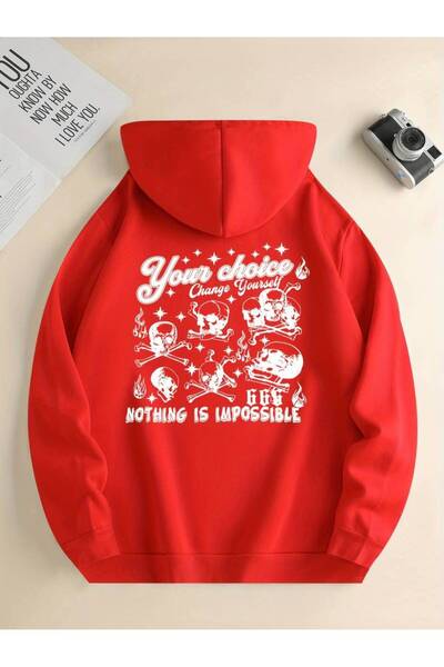 NoVibe Unisex "Nothing Is Impossible" Χειμερινό φούτερ με στάμπα μεγάλου μεγέθους - 3 κλωστές, 100% βαμβάκι, κουκούλα