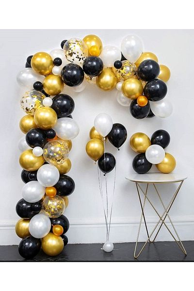 asöy Pastel Black Chrome Gold Pastel White Balloon Set