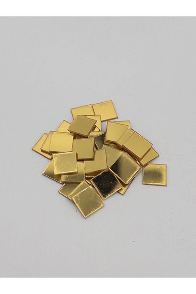 Atölye7Tasarım 100 Pieces 1cm Square Gold Colored Plexi Adhesive Mosaic Mirror