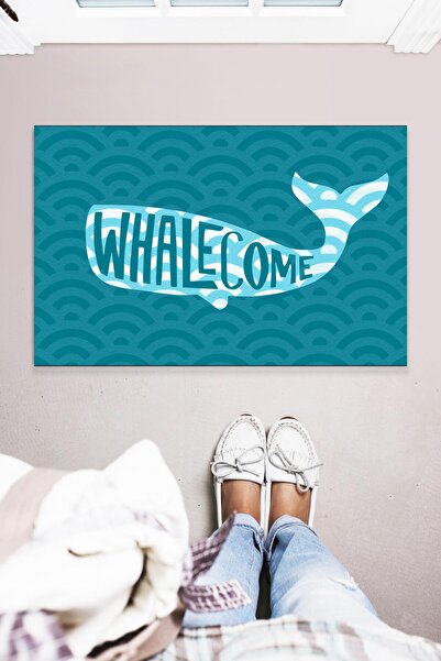 Buket Home سجادة باب أمامية للديكور الداخلي والخارجي من ويلكوم الحوت مقاس 45 × 70