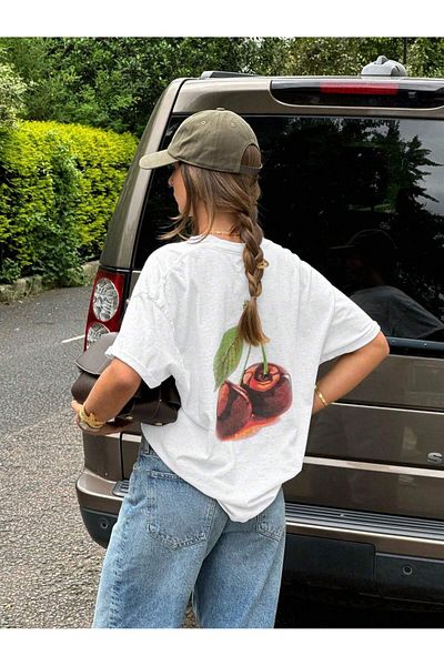 Bengi Clothing Tricou alb cu mânecă scurtă, cu tăietură supradimensionată din bumbac organic