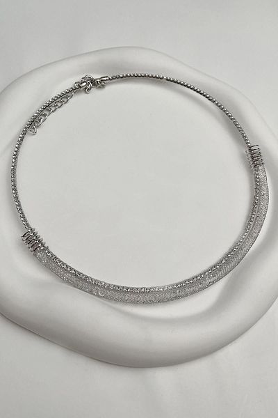 Modex Wicker Wire Detailed Row Jewelled Choker Necklace (DIAMETER 12CM)