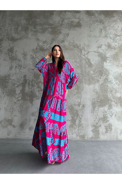 ZF BUTİK Long Patterned Hijab Shirt Dress