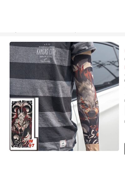 HelloBeautiful Giyilebilir Kol Çorabı Giyilir Kol Dövme Kurt Model Streç Kumaş