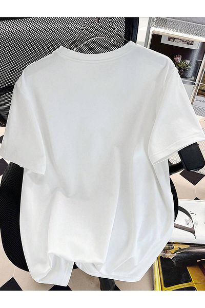 Bengi Clothing Tricou alb din bumbac oversize - maneca scurta, imprimat