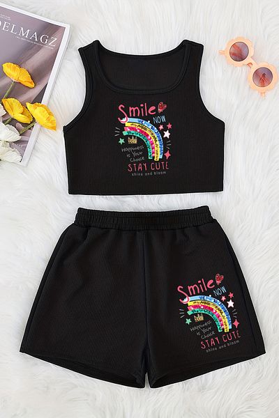 MYADA New Season Printed Crop Shorts and Top Set