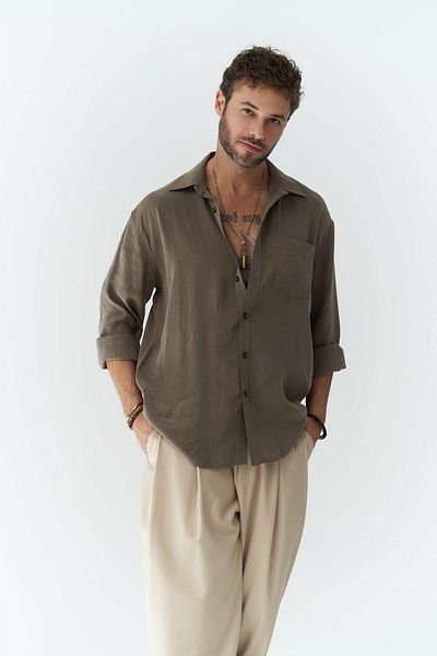 MAİ COLLECTİON Pánska košeľa Jeremy Khaki