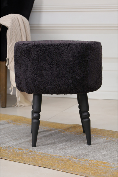 PUFMANYA ETNA MİX SİYAH PELUŞ DOĞAL SİYAH GÜRGEN AYAKLI PUF KOLTUK BENCH