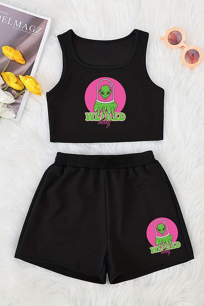 MYADA Special Design - Cotton Printed Crop Shorts Set