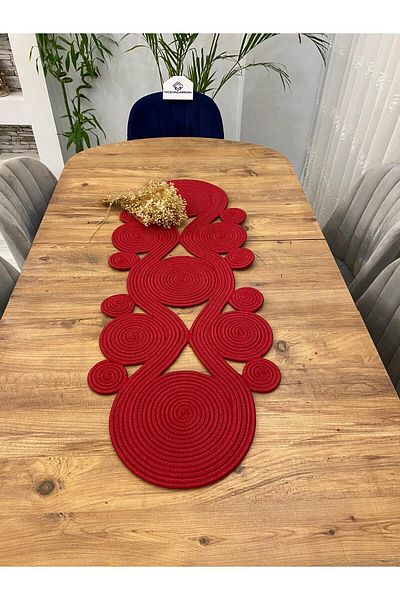 ModaCardin Bohemian Style Jute and Straw Decorative Tablecloth - Spiral Model, Runner 40x110 CM, Coffee Table Cloth