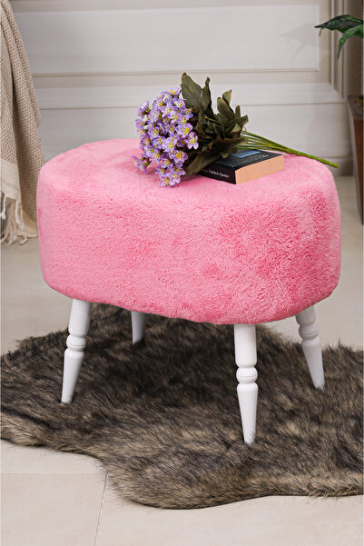 PUFMANYA DEFNE MİX PEMBE PELUŞ DOĞAL BEYAZ GÜRGEN AYAKLI OVAL PUF KOLTUK BENCH