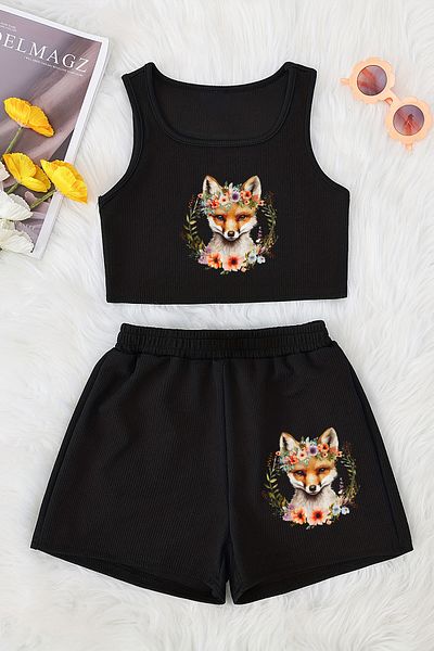 MYADA Fox Printed Strappy Shorts and Top Set - Crop