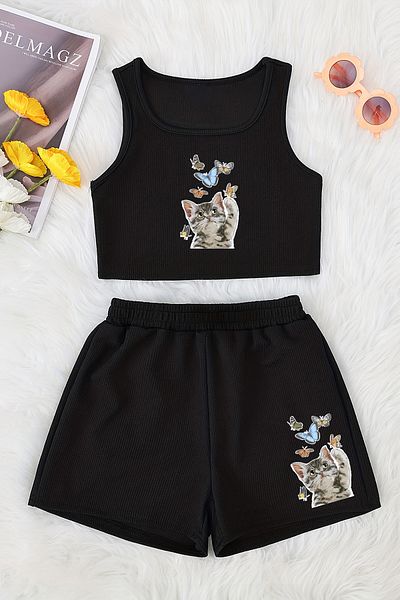 MYADA Set de pantaloni scurți cu imprimeu în stil Love Cats