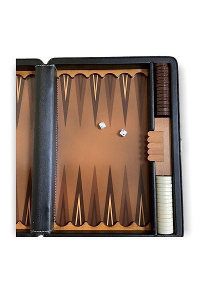 Smyrna Acar Black Artificial Leather Travel Size Backgammon with Metal Locking Bag 19.5*26.5*5.5 Cm