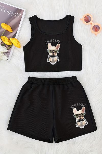 MYADA Special Design - Cotton Printed Crop Shorts Set
