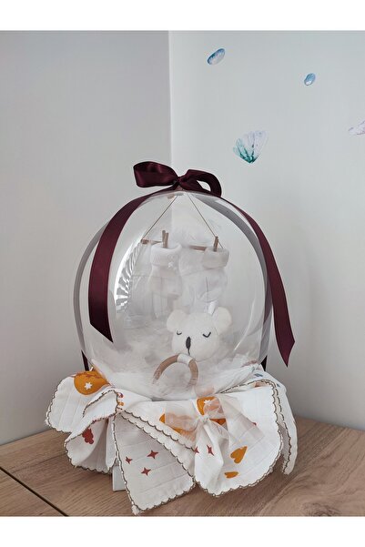 Genel Markalar Büyülü Balon-Bebek Çıngırak Çorap seti Müslin Örtü Doğum Hediy...