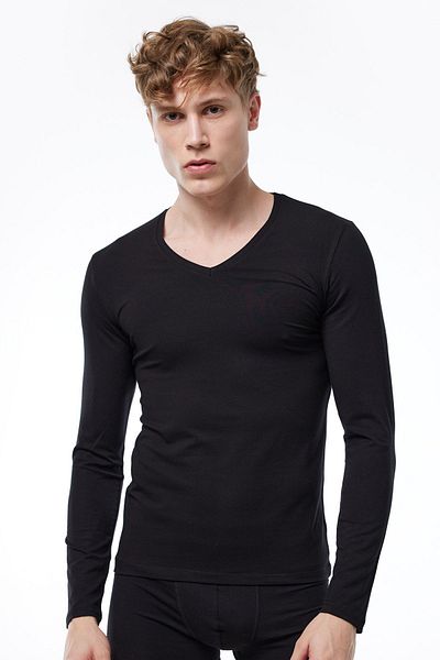 Malabadi Ανδρικό μαύρο μακρυμάνικο Lycra Modal Body 059 με λαιμόκοψη V