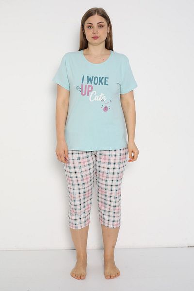 Rubina Secret Set de pijamale Capri pentru damă - mânecă scurtă curbată, îmbrăcăminte de casă din bumbac și bumbac, mărime Plus