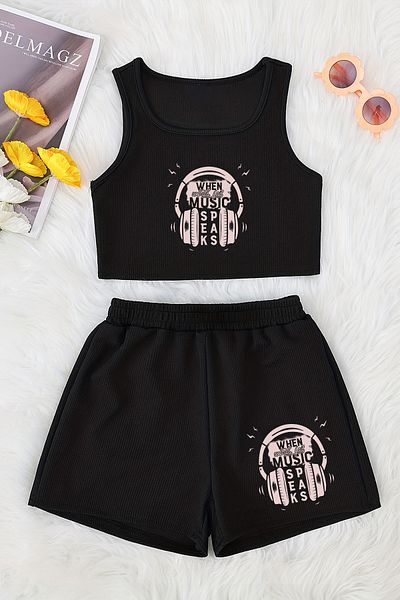 MYADA When Music Printed Shorts and Bottom Set