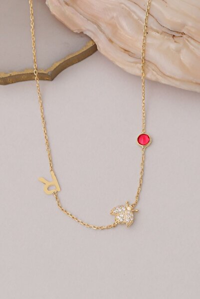 Nox Jewelry 925 Ayar Gümüş Taşlı Uğur Böceği Harf Kolye
