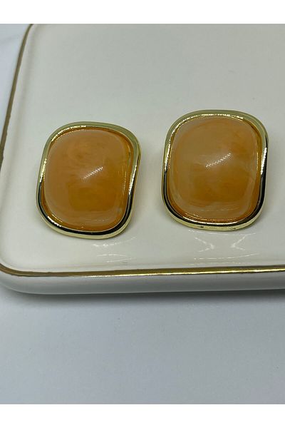 Poison Accessories Orange Steel Earrings - Square Bombe with Mother of pearl Stones