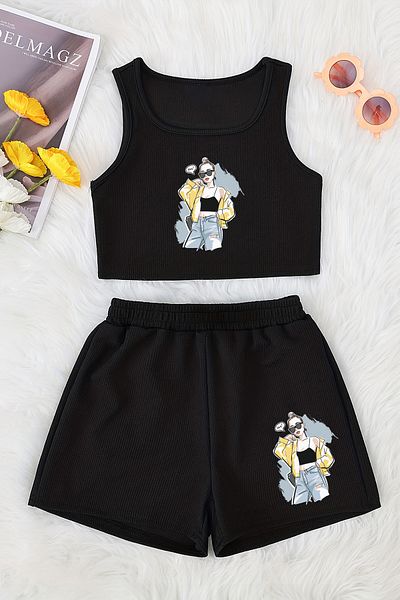 MYADA New Season Printed Crop Shorts and Top Set