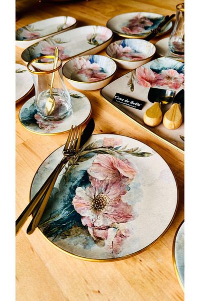CASA DE BELLA Luxury Breakfast Set for 6 People 33 Pieces - Floral Pattern