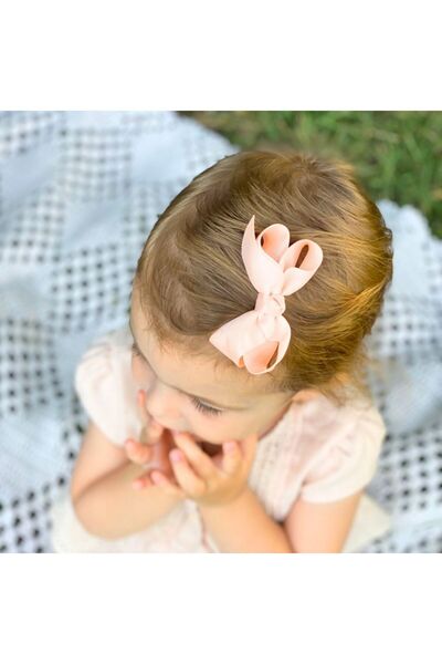 Sahici Anne مشبك شعر للأطفال على شكل فيونكة من بوتيك، 8 سم - نوجا خوخية بلون ...
