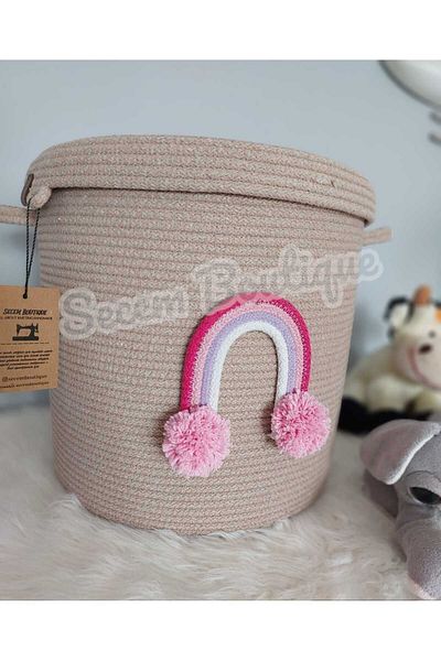 Secem Boutique 30X30 Wicker Toy Basket - Dirty and Lid, Children's Room Organizer