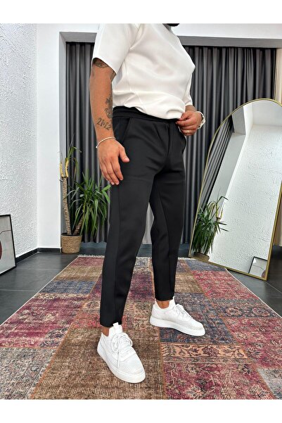 Baycombine35 Scuba Kumaş Asimetrik Kesim Detaylı Boyfriend Kalıp Eşofman Altı