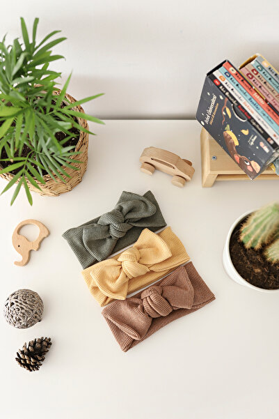 Doğan Collection Ribbed Patterned 3-Piece Bandana Set for Girls and Babies