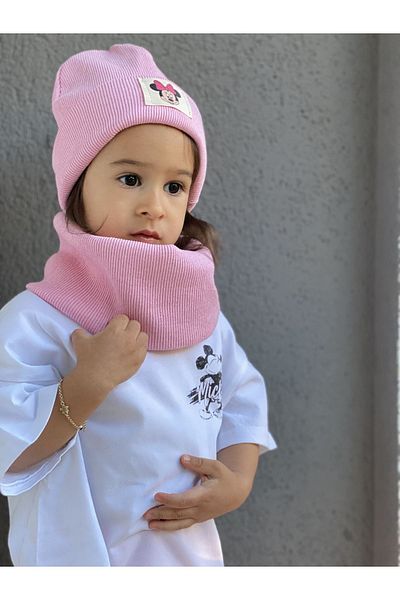 anna sofie Pink (1-5 YEARS) Ribbed 100% Cotton Camisole Beanie Neck Collar Set (LATITUDE PRICE)