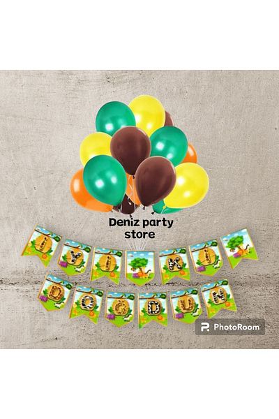 Deniz Party Store Ζιγκ-ζαγκ γράμματα με μπαλόνια με θέμα το Safari - Καλή ημέρα γενεθλίων