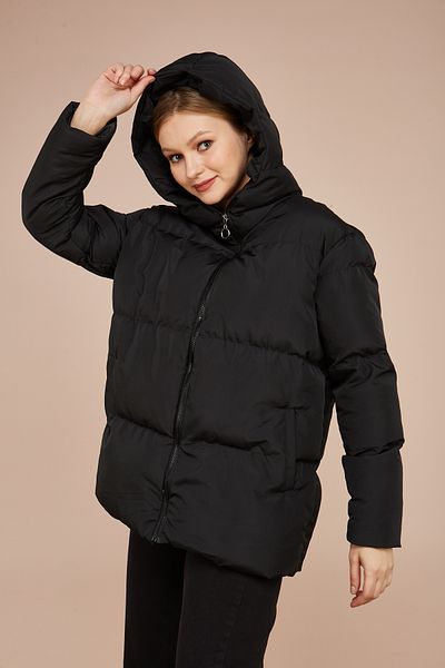 MEECY Schwarzer Puffermantel mit Kapuze für Damen
