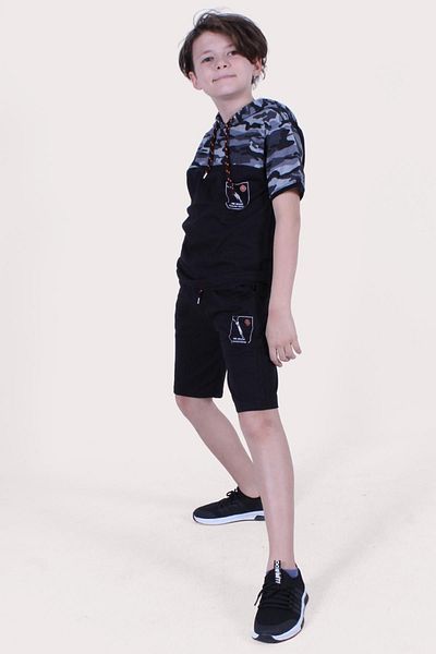 FYK COLLECTİON طقم كابري بغطاء للرأس وجيب مزدوج للأولاد