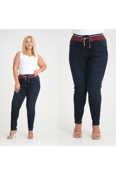 SERRA BÜYÜK BEDEN Stretch Trousers - Ribbed Detail on the Waist