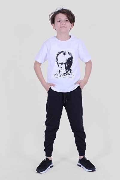 FYK COLLECTİON Set cu mânecă scurtă pentru copii unisex cu imprimeu Atatürk S...
