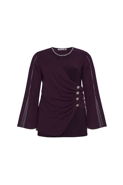 MİYORO Plus Size Evening Dress Blouse with Drape and Accessory Detail