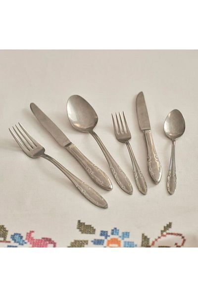 Bella Maison Vintage 84 Pieces - 12 Person Sweet Knife and Spoon Set, Silver