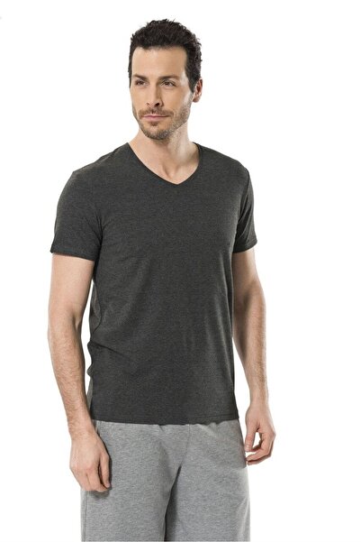 Cacharel 1332 V-подібний комір, короткий рукав, чоловічий футболка - антрацит...