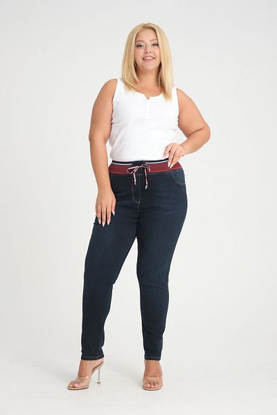 SERRA BÜYÜK BEDEN Stretch Trousers - Ribbed Detail on the Waist