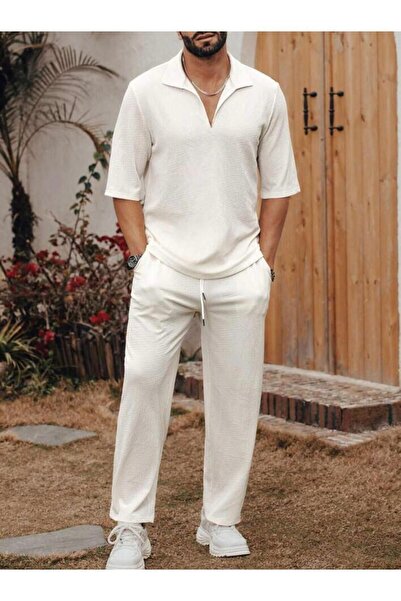NO 601 Σετ μπλουζάκι και παντελόνι με λευκό γιακά Apaj - Ανδρικό Bürümcük