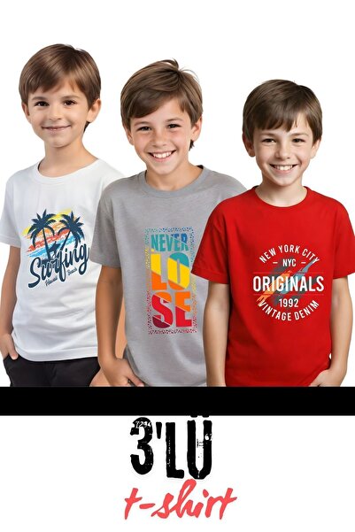 FYK COLLECTİON Tricou cu mânecă scurtă, cu gât rotund, imprimat, unisex, 3 piese