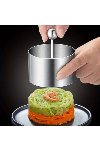 SYNOPE 1Pc Cold Food Mold, Stainless Steel Round Food Sushi Making Pressing Pressing Mold Large