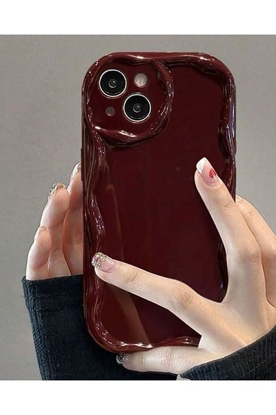 MİRAZ TASARIM iPhone 13 Burgundy Color Solid Wavy Pattern Case