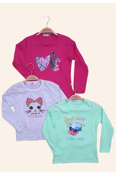 FYK COLLECTİON 3-Piece Basic Sweatshirt Set for Girls
