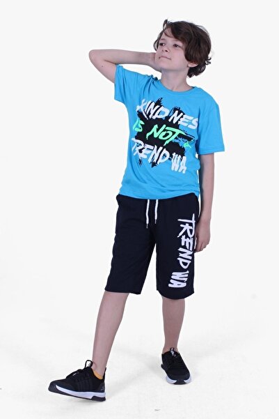 FYK COLLECTİON Trend Waa Štampano Tirkizna kapri kapa za dečake Set gornjeg i...