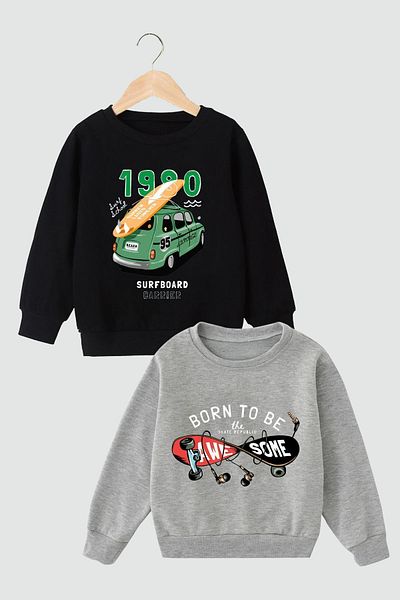 FYK COLLECTİON Комплект от 2 части суичър с щампа и яка 0 за момче