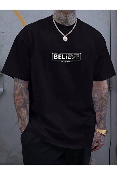 NO 601 Ανδρικό μπλουζάκι Black Believe Always - Oversize